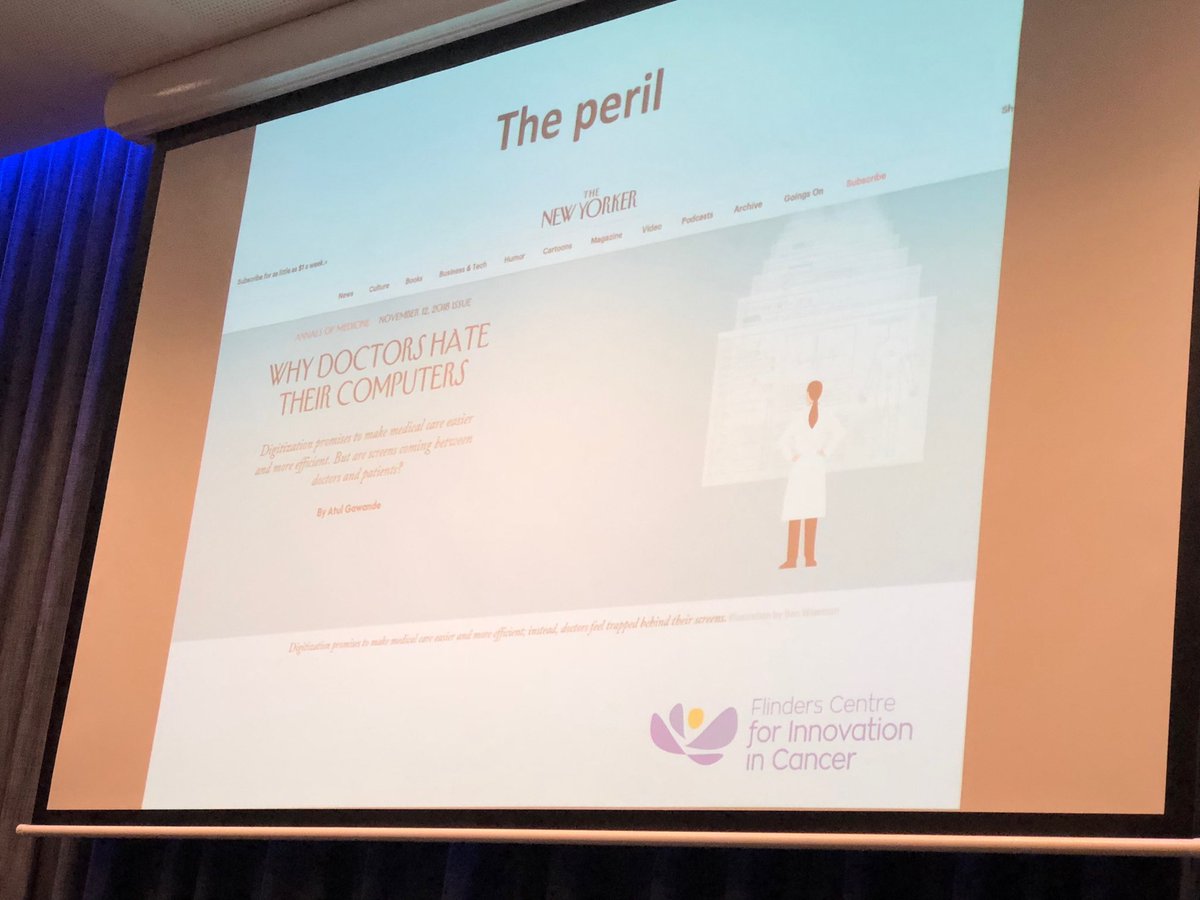 hagsie's tweet photo. #digitaldistress this article from @Atul_Gawande highlights perils of digital tech in #healthcare says @bogda_koczwara #cosa18 @POCOG1 @COSA_Surviv https://t.co/hp3MxYSFJt