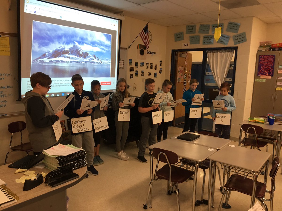 Readers theatre of Mary Shelley’s “Frankenstein”. Students were so engaged in their individual roles while applying plot elements to plot structure. They rocked it! #bernardproud <a href="/BernardMiddle/">Bernard Middle MSD</a>