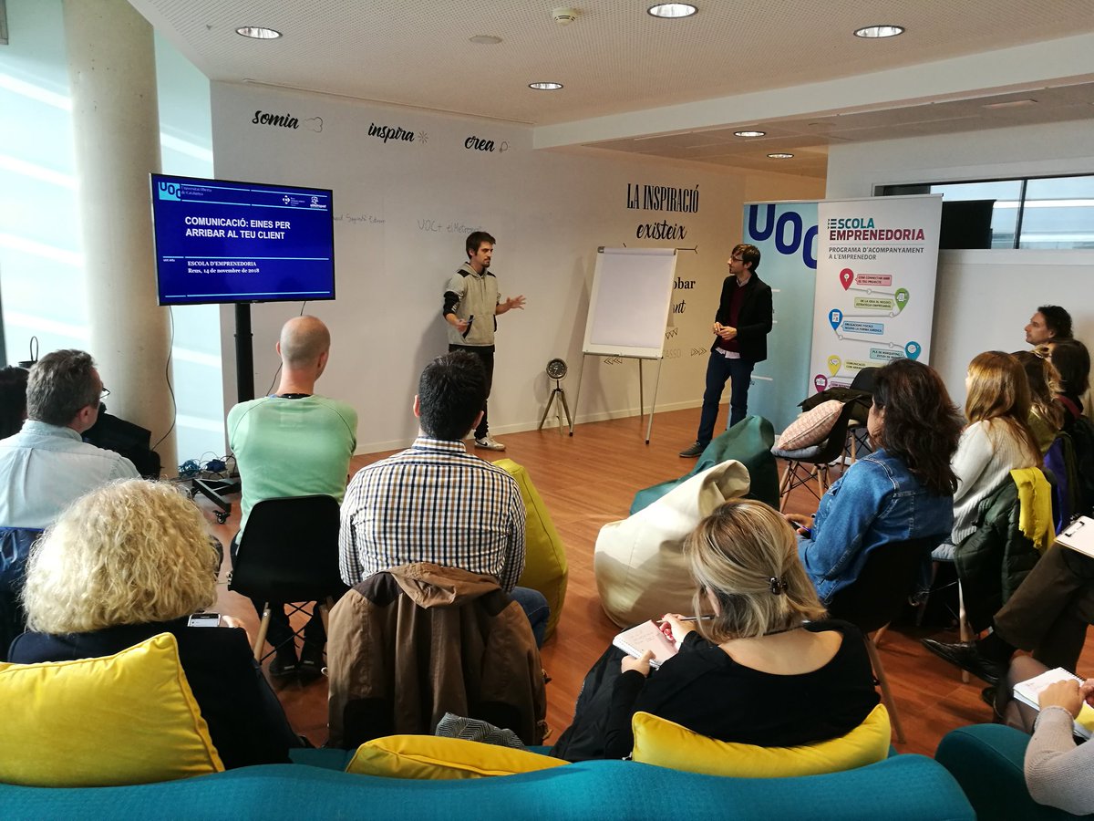 Comencem una nova sessió de l'Escola d'Emprenedoria. Avui parlem de comunicació i d'eines per arribar als clients amb <a href="/UOCreus/">UOC Seu de Reus</a> i <a href="/elmetropost/">elMetropost</a>