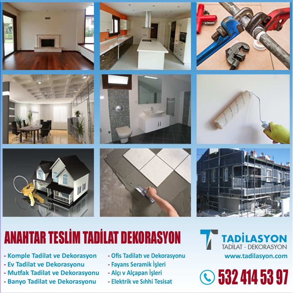 #AnahtarTeslimTadilat ve Dekorasyon İşlerinde Profesyonel İşçilik, Uygun Fiyatlar
tadilasyon.com  #tadilat #dekorasyon #Tadilasyon #tadilatişleri #banyotadilat #evtadilat #kompletadilat #mutfaktadilat #istanbultadilat #tadilatfirması #ofistadilatı #tadilatustası