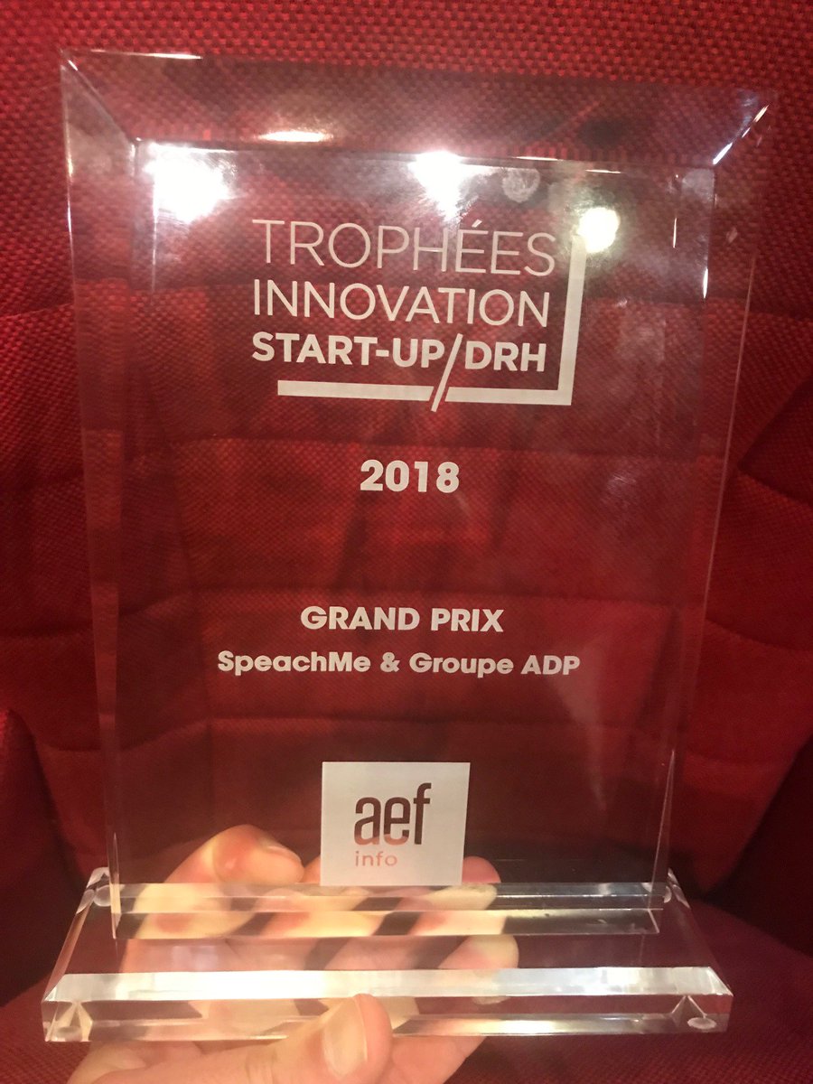📢 <a href="/SpeachMe/">Speach</a> et <a href="/GroupeADP/">Groupe ADP</a> ont remporté ensemble 2 trophées dont celui du Grand Prix de l'Innovation Start-Up DRH décerné par <a href="/NouvelleVie_Pro/">Nouvelle Vie Pro</a> et <a href="/AEF_Groupe/">Groupe AEF info</a> 🏆 Un grand bravo aux équipes pour leur collaboration 👏 #innovation #learning #startup