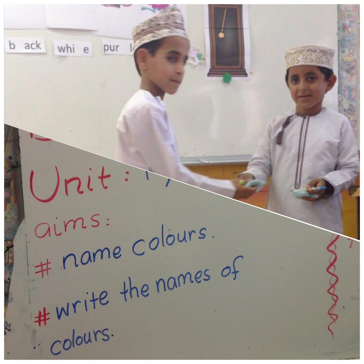 EduGovDhr7410's tweet photo. #في_رحاب_روضتنا
#حصص_تطبيقة
#اللغه_الانجليزية
#الصف_الثاني
شرح درس الألوان باستراتيجية المعلم الصغير عمار أحمد الصف الثاني ٢ يقوم بدور المعلم الصغير في حصة اللغة الانجليزيه مع الاستاذة فاطمه العلوي
#يتبع https://t.co/OxlhYBZvUr