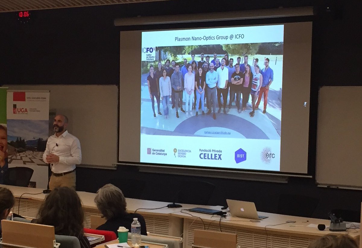 SamuelCollard1's tweet photo. Roman Quidant from @ICFOnians talking about #OpticNanoparticules in #Grenoble at #innovationdays @EIThealth_FR @ThierryMnissier https://t.co/mQLoPo6P4g