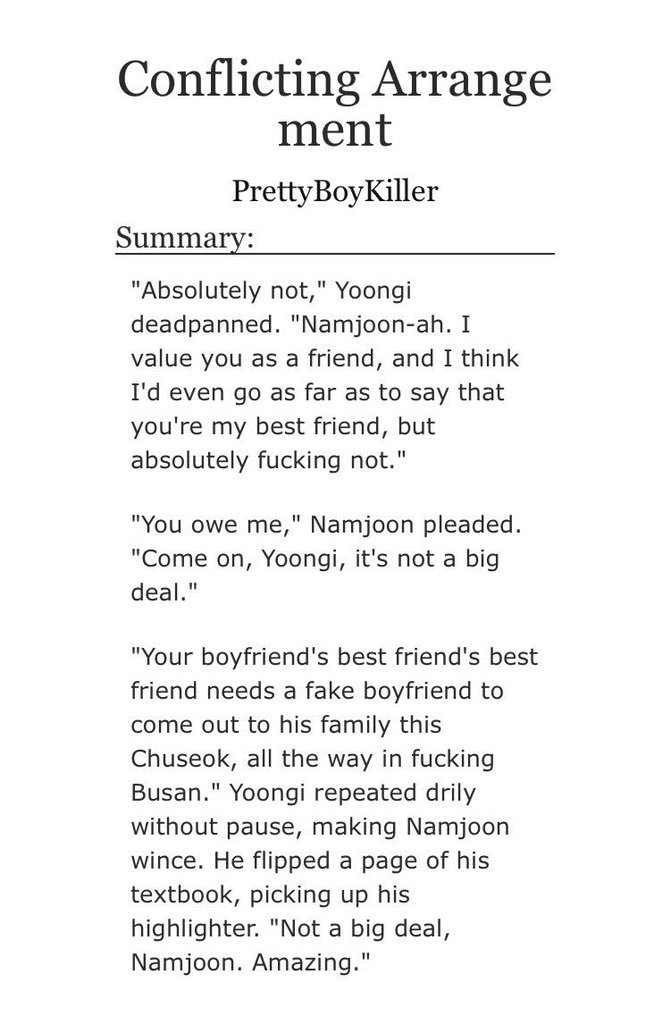conflicting arrangement- yoonmin with THE CUTEST sideships :(- the queen of all fake boyfriend aus!!!!- i love paper hearts bc of this fic- my heart and soul SHED TEARS FOR THIS FIC https://archiveofourown.org/works/8682229/chapters/19903354