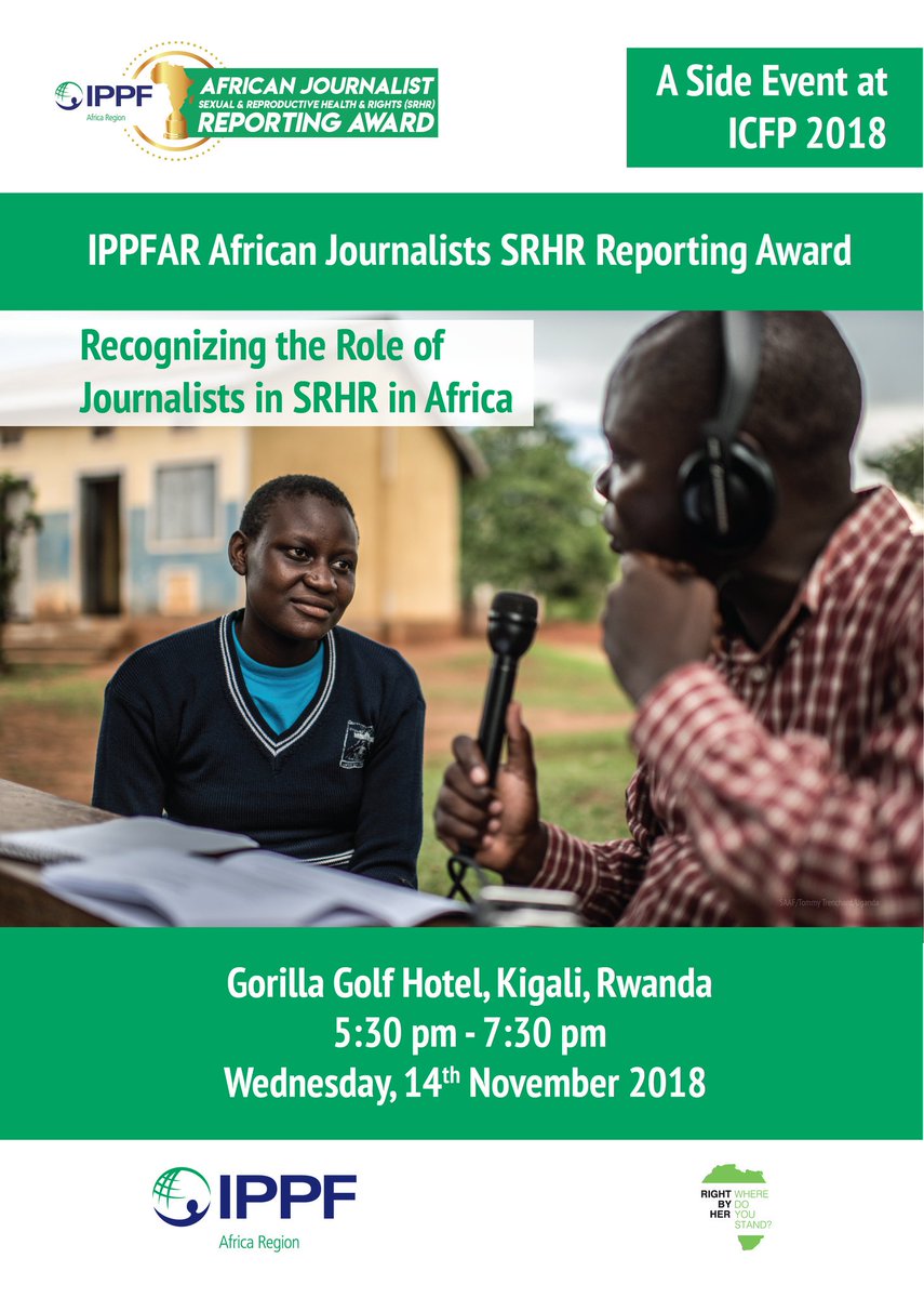 #ANNOUNCEMENT 📢

Are you in Kigali for the #ICFP2018?

Kindly come and celebrate journalists across Africa for their amazing contribution to the achievement of #FP2020
#JournalistsAwards
#Journalists4SRHR