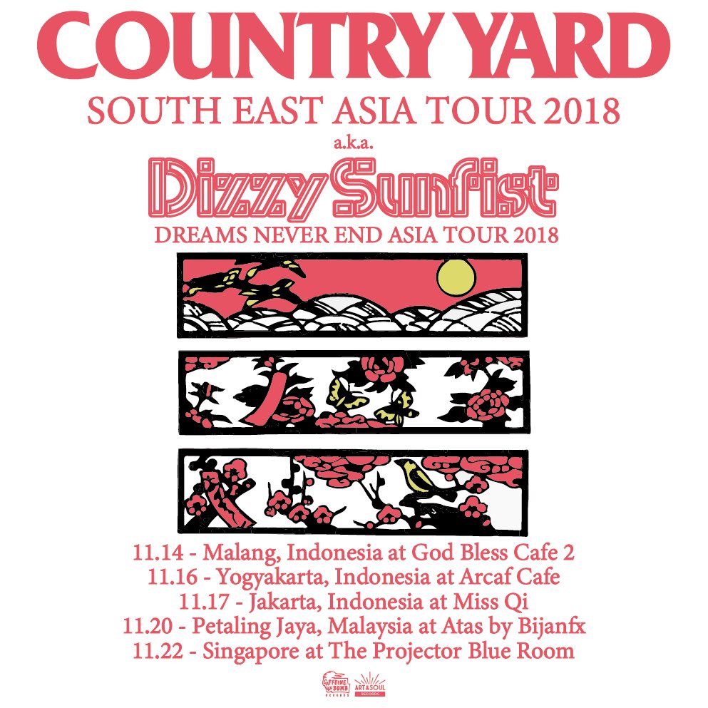 Tonight We have show with <a href="/_Dizzy_Sunfist_/">Dizzy Sunfist</a> in Malang, Indonesia @ God Bless Cafe 2
Open 3:00 pm / Start 3:10 pm
Door IDR 30K
#CountryYard #DizzySunfist