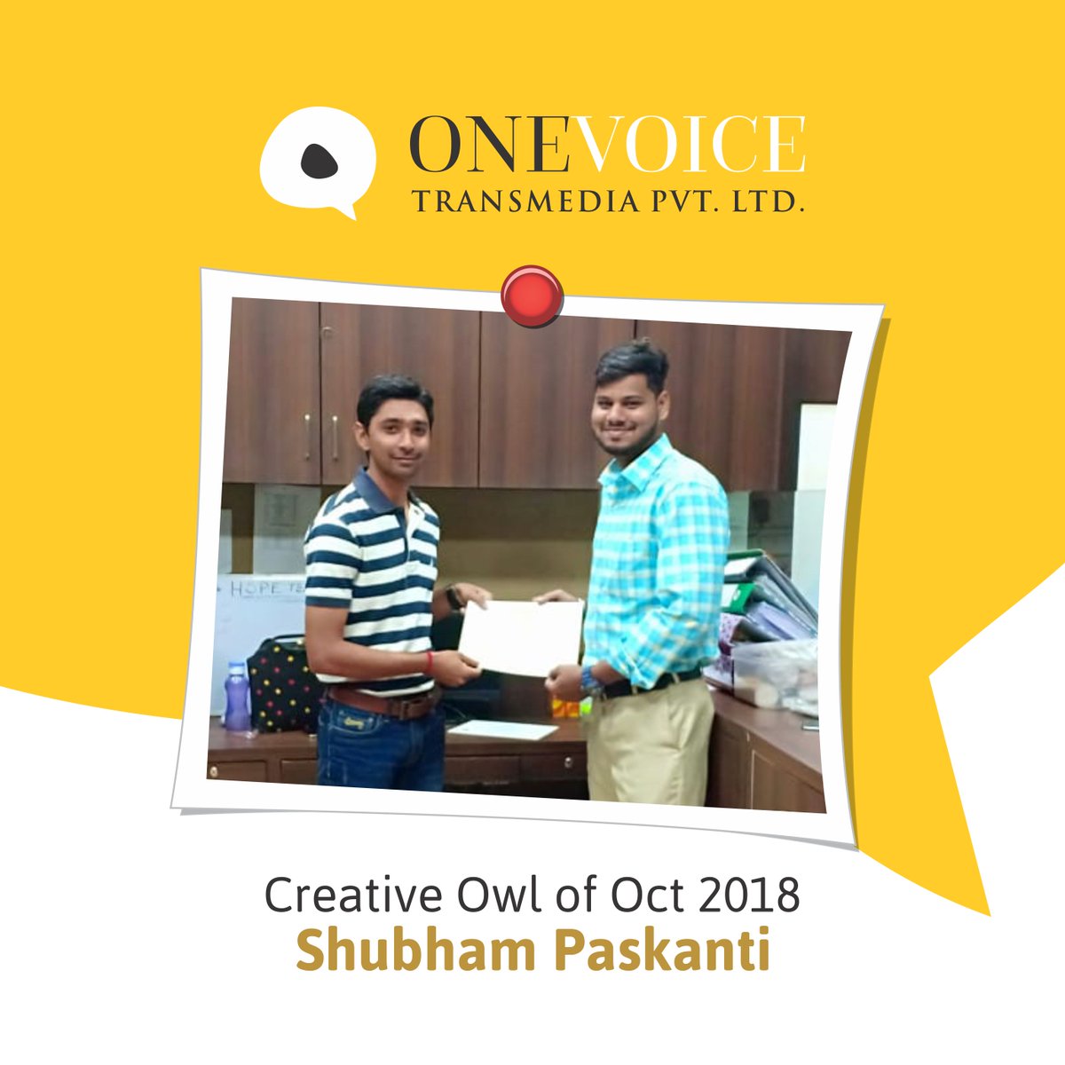 onevoicetransme's tweet photo. Kudos to you Ajinkya, @shubhucreative & Mustaquim! Keep up the good work.
#OneVoice #RewardsAndRecognitions #StarOfMonth #CreativeOwl #CodeMonk https://t.co/b4sV1G1N1Z