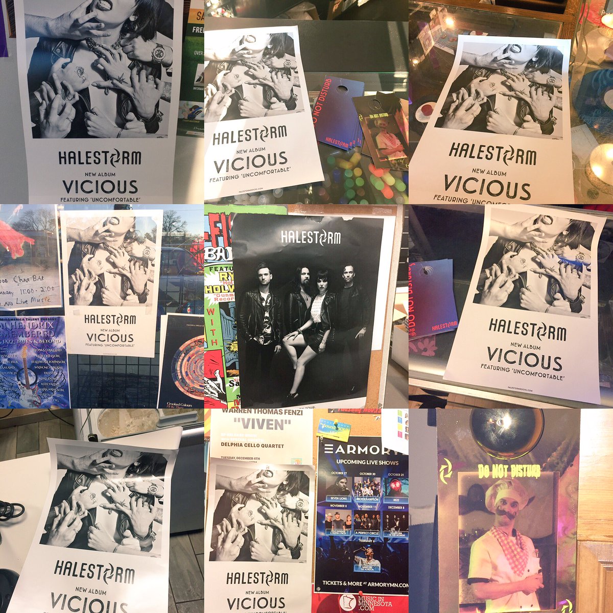 "Viciously" put in some #promo for <a href="/Halestorm/">Halestorm</a> in Minneapolis! They'll be in town on Dec. 8th <a href="/ArmoryMn/">ArmoryMN</a> Can't wait to see them for the first time. New album #vicious is out! A coffee shop, 6 record stores, a pastry and pizza shop.....done ✅ <a href="/AtlanticRecords/">Atlantic Records</a> <a href="/RRRoadCrew/">Roadrunner Road Crew</a> <a href="/LZZYHALE/">Lzzy Hale</a>