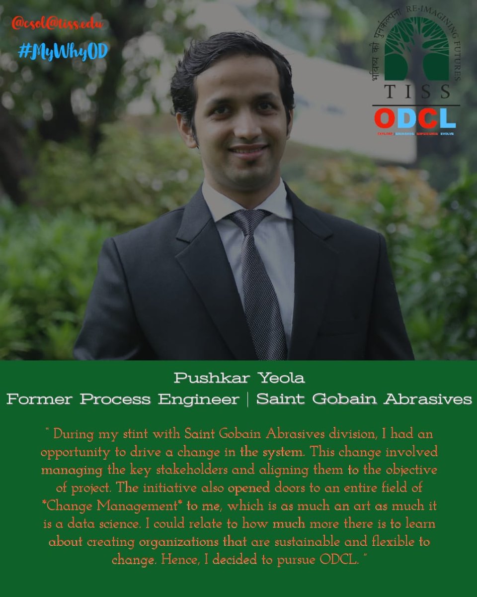 TISSODCL's tweet photo. .@PushkarYeola worked as a Process Engineer for @saintgobain Abrasives before joining the program. Pushkar finds responsibilities delectable and will have them for breakfast, lunch and dinner. He is a master in facilitating clarity among those around him. 
Here is his #MyWhyOD : https://t.co/mE9biw5sgS