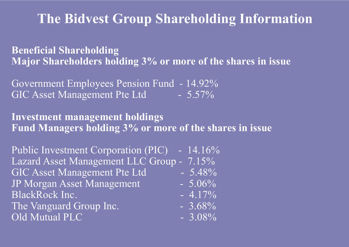The Bidvest Group Shareholding Information.