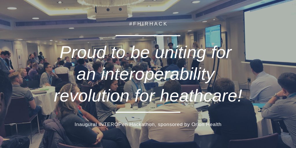 OrionHealthEMEA's tweet photo. The enthusiasm &amp; collaboration at today's @INTEROPenAPI #FHIRhack is amazing so far - great to bring so many orgs together! @GraphnetHealth @OrionHealthEMEA @System_C @InterSystemsUK @HL7UK @CernerUK @tinymedicalapps @NHSDigital @NHSEngland @PushDoctor @AireLogic @ServelecGroup https://t.co/cVIByRfC7O