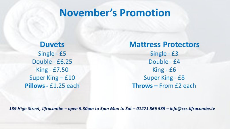 Half Price till the end of November!!!
Take advantage of our special promotion and get your items professionally washed at fantastic prices. This promotion ends at the end of November so be quick! #duvetwashing #pillowwashing #laundryservicespromotion