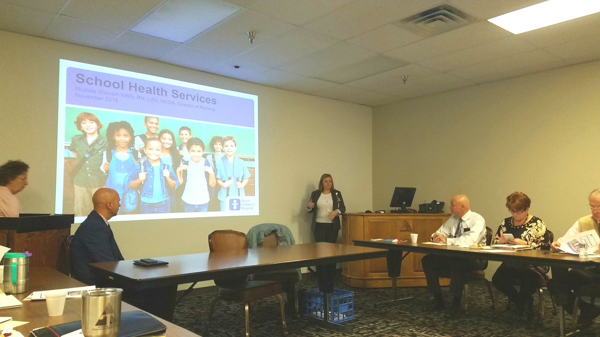 Michele Wilmoth of <a href="/AkronChildrens/">Akron Children's</a> discussing School Health Services with Trumbull County public school superintendents/officials  <a href="/TrumbullESC/">Trumbull County ESC</a>.