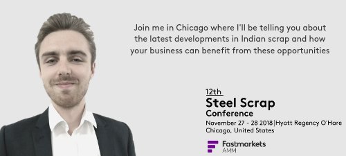 lallenmarkets's tweet photo. The 12th Steel Scrap Conference will take place on November 27-28 in Chicago IL. On behalf of @FastmarketsMBR I shall be speaking on Indian Subcontinent import scrap markets. Join me and many other speakers at this great event later this month! @MetalBulletin1 https://t.co/Nm87rwdZXW