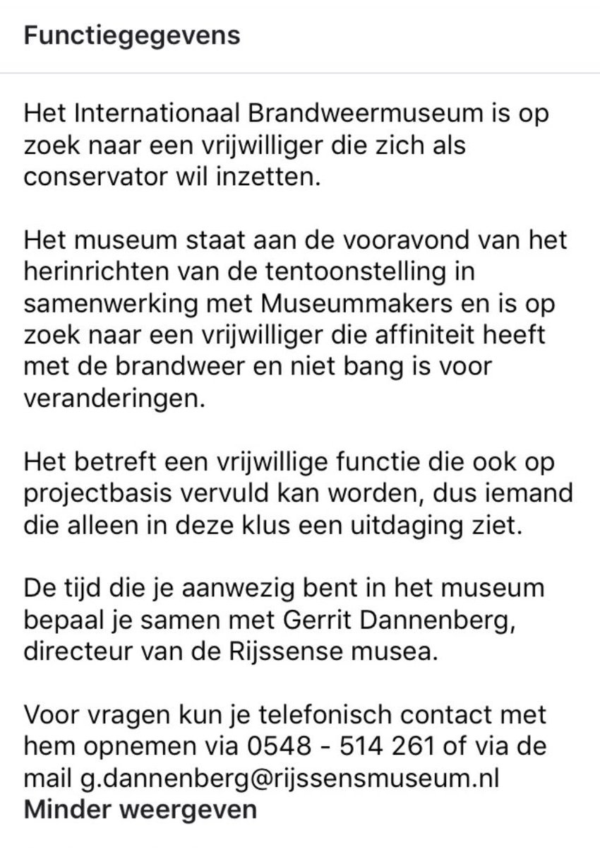 ajvanbrussel's tweet image. Het Internationaal Brandweermuseum in Rijssen is op zoek naar een vrijwilliger die zich wil inzetten als conservator / collectiebeheerder.