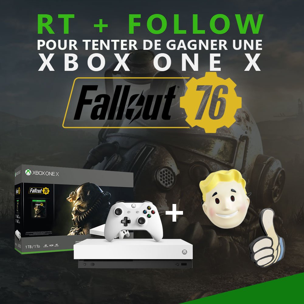 XboxFR's tweet image. #Fallout76 est enfin là ! 
RT + Follow pour tenter de gagner un pack #XboxOneX + Fallout 76 !

Optimisé et en 4K natif sur Xbox One X