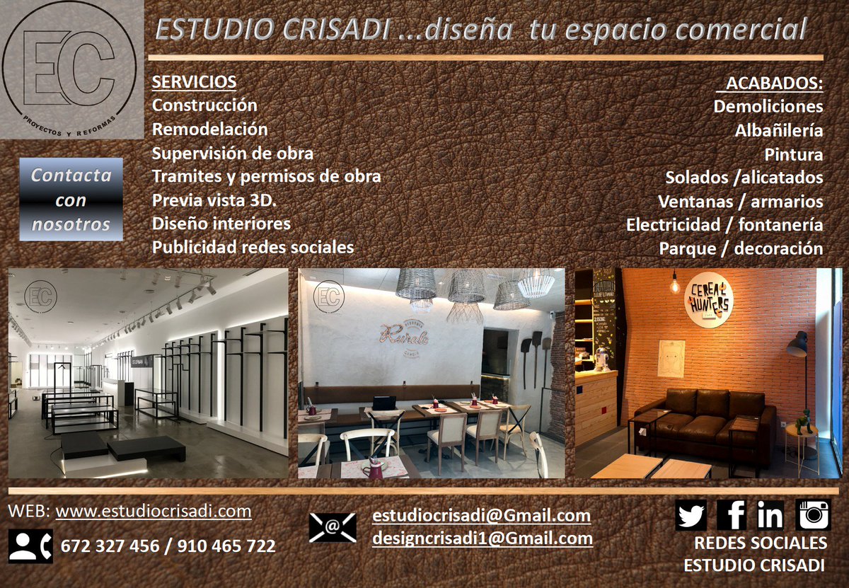 EstudioCrisadi's tweet photo. Renueva tu comercio!!! Nosotros te ayudamos a elegir los mejores materiales   y profesionales del sector para que no tengas que preocuparte de nada !!!! #comercio #construccion #reforma #arquitectos #decoracion #interiorismo #interiordesign #rehabilitation #nuevaconstruccion https://t.co/xel5wwicKQ