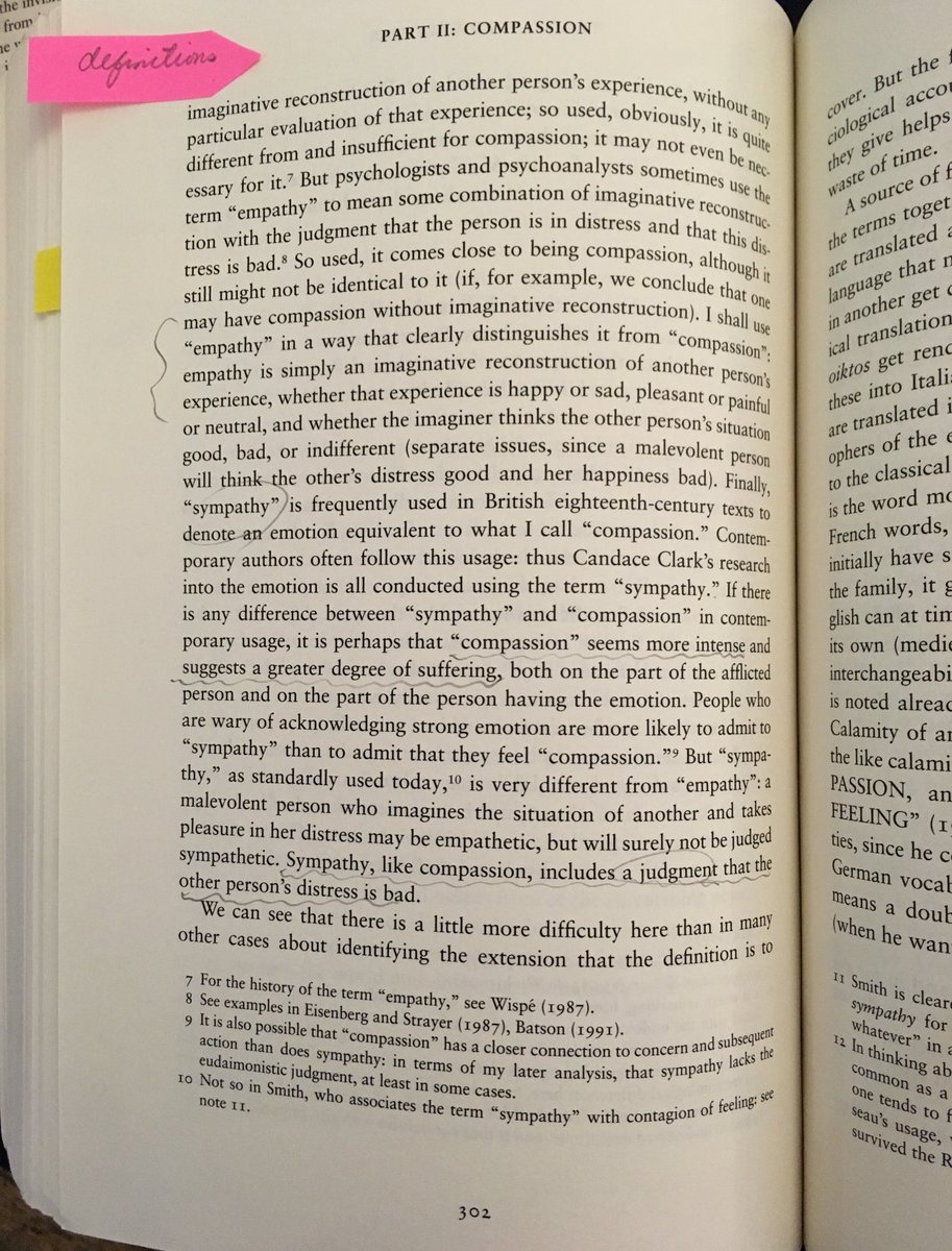 readingaffect's tweet image. Upheavals of Thought. Definitions of empathy, sympathy and compassion
