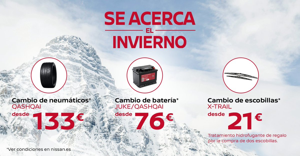 Si tú haces el cambio de armario🧣, tu #Nissan hace el cambio de neumáticos, batería y escobillas. Encuentra los mejores RECAMBIOS al mejor precio en tu Servicio Oficial Nissan. #Qashqai #XTrail #Juke #Micra
Más info ➡ http://bit.ly/2yZbPPs
