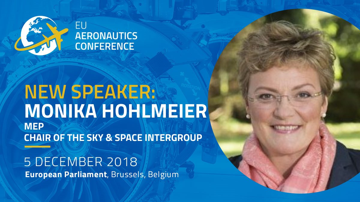 We are happy to announce that MEP Monika Hohlmeier (@MHohlmeier), Chair of the @SSIntergroup and #EUAero18 Conference Host, will speak at the 4th #EU Aeronautics Conference, on 5 December at @Europarl_EN, #Brussels. #Aeronautics #FutureofEurope