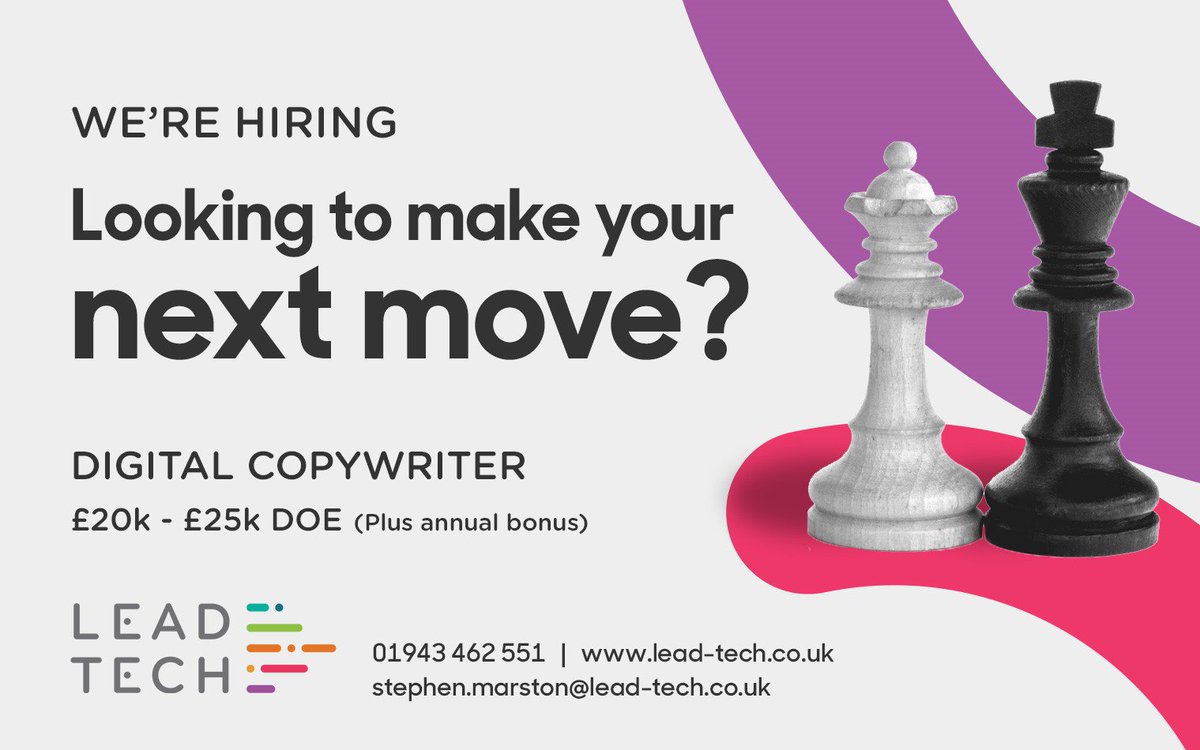 LifeatLeadTech's tweet image. We're expanding our content team in the new year, if you are looking to join one of the fastest growing tech businesses then get in touch!
#contentwriter #copywriter #marketingjobs #contentmarketing #jobseekers #jobvacancy #ukjobs#jobsinleeds #digitaljobs  #lifeatleadtech
