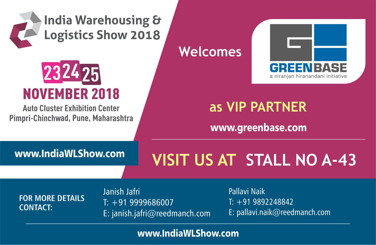 IWLS2018's tweet photo. @Greenbase - Logistics &amp; Industrial Parks joins @IWLS2018 as #VIPPARTNER #warehousing #logistics #industrialsector #coldstorage #IWLS2018 #warehousingshowpune.  For more details on the show, please contact: Kanika 9873491071 or visit https://t.co/rkVyT7GqeF https://t.co/1LegqRpoHA