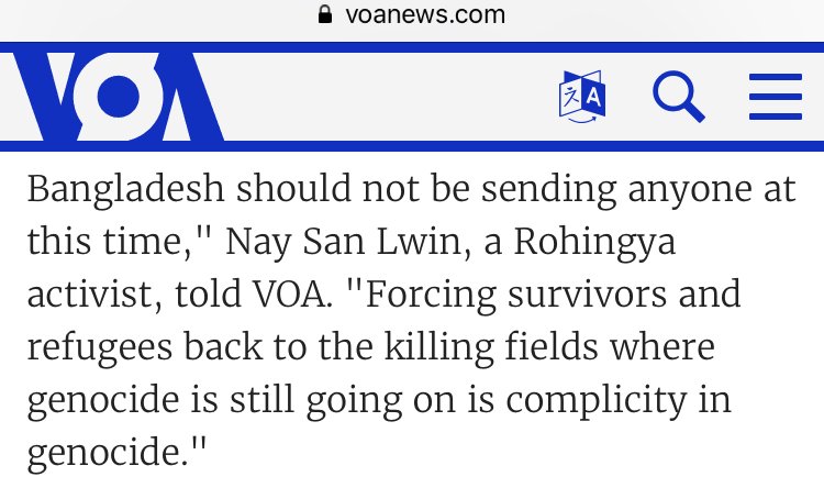 nslwin's tweet photo. Forcing #Rohingya survivors and refugees back to the killing fields where genocide is still going on is complicity in #genocide. https://t.co/zIhH17Huqc