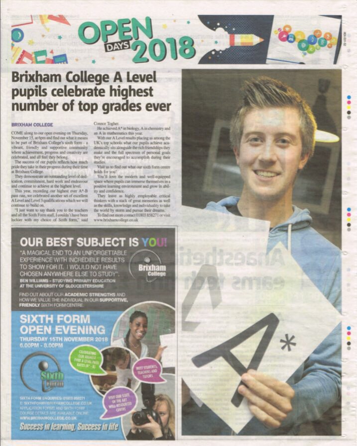 TOMORROW, THURSDAY 15TH NOVEMBER 2018 - Brixham College Sixth Form Open Evening, 6-8pm - come and meet our amazing team, view the outstanding facilities, and talk to current students about their experiences! Don’t miss out!