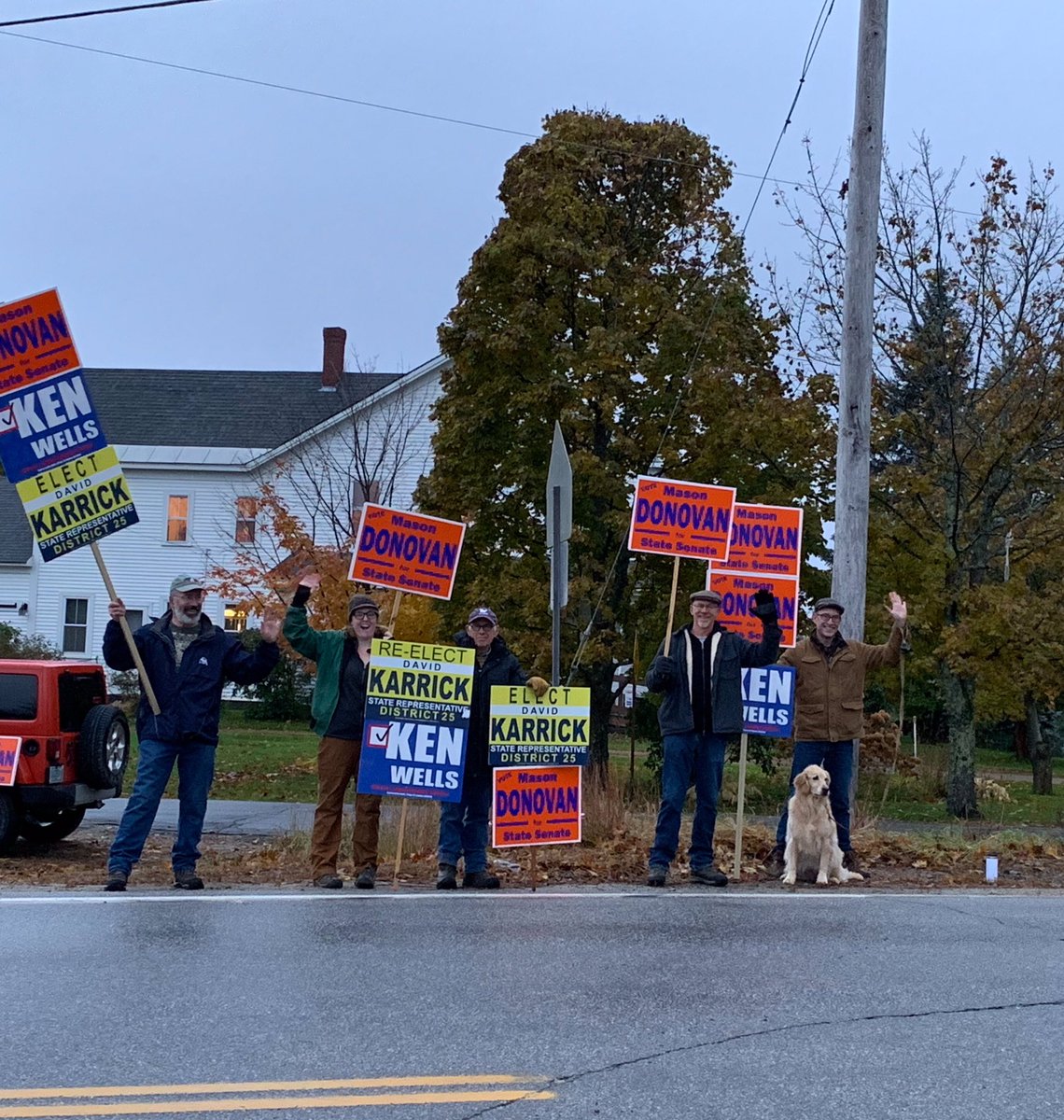 MasonDonovanNH7's tweet photo. Who is afraid of a little rain? Get out to vote rain or shine this coming Tuesday Nov 6th! #nhpolitics #nhproud https://t.co/doneqlG31K