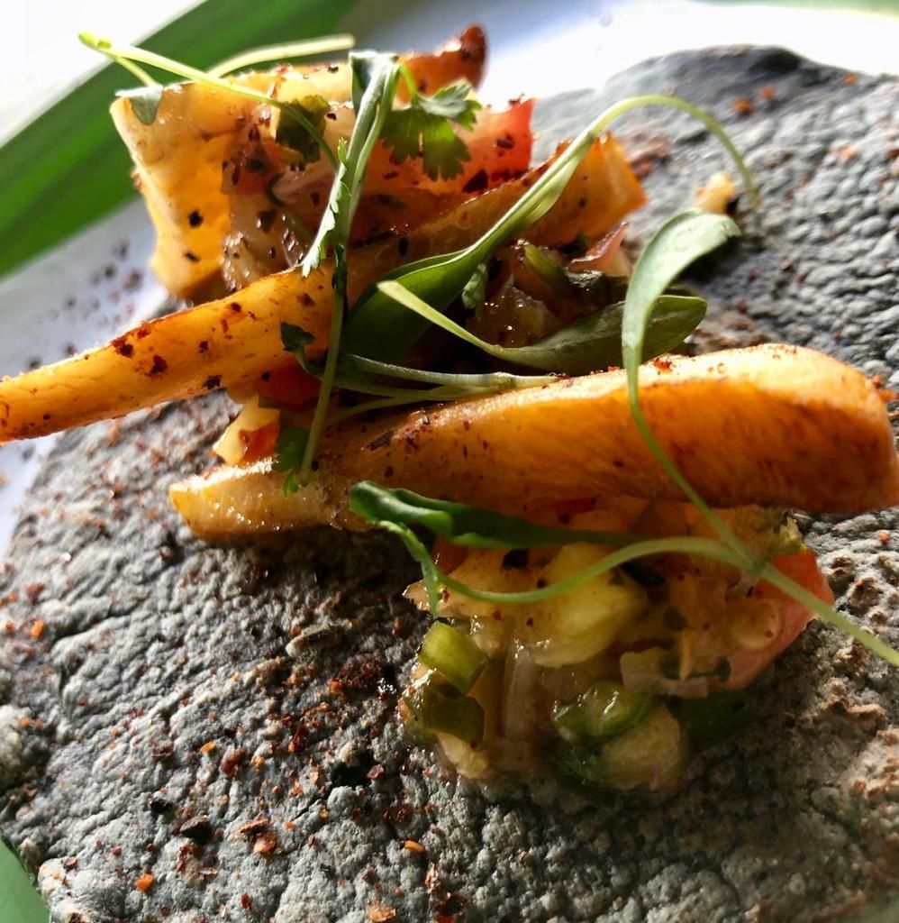 cargocantina's tweet photo. Feast your eyes on this beauty - roasted celeriac taco with adobo and pineapple salsa! Available today at #MexFest! https://t.co/A0FsZ4hvcF