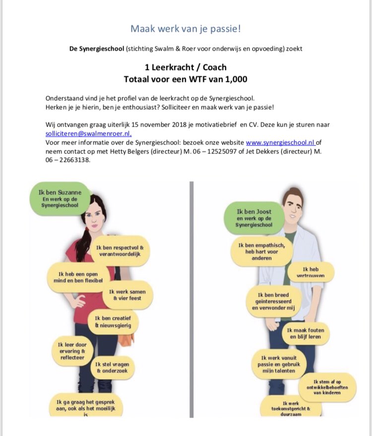 Word jij onze nieuwe collega op de Synergieschool?! 

Benieuwd naar een schooldag bij ons op school? Bekijk ons filmpje op youtu.be/6utOnzJKLJU 

Delen mag! 🙂