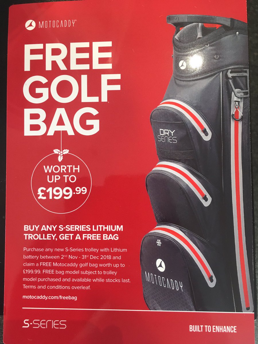 LeamingtonPro's tweet photo. Buy any S-Series Motocaddy Lithium Trolley between now and 31st December, and be eligible to claim a FREE Motocaddy golf bag worth up to £199.99! @LeamingtonGolf @uniongolfltd @MotocaddyGolf https://t.co/cXzdVUFZcQ