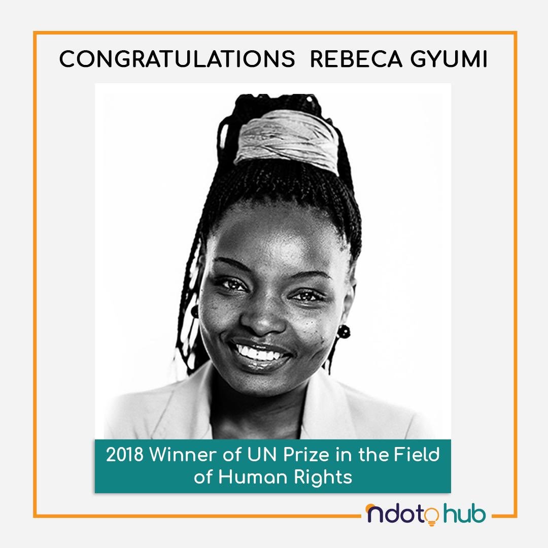 0xPepeTrader's tweet photo. Our #NdotoMentor @rebecagyumi has won the 2018 UN prize in the field of #HumanRights 

Congratulations @rebecagyumi 
we are so proud of you! Keep inspiring us! Hakika #Msichana mwenye #Ndotoni moto! 👏🏾👏🏾👏🏾👏🏾

#AnzaNaNdoto #NdotoHub #NdotoMentor https://t.co/sja4UKH9MR