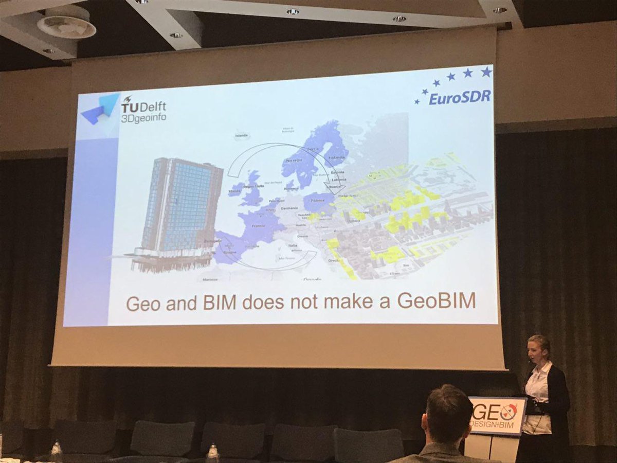 3dsmartcity's tweet photo. RT tudelft3d RT jantienstoter: Francesca Noardo from tudelft3d presenting our EuroSDR GeoBIM project on (semi)automating building permit processes by integrating Geospatial data and BIM data #geodesignBIM https://t.co/A64wXajdbk