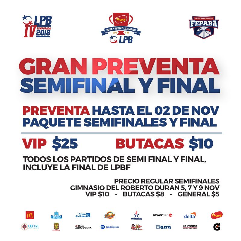 lpbpanama's tweet photo. Tienes hasta hoy para conseguir tu preventa para la post temporada de la #LBP y la #LBPF, el boleto te cubre ambas ligas.
Puedes adquirirlo en el @peskitopty Centennial #ViveLaExperiencia #VamosPorMas https://t.co/metHesvf8a
