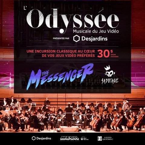 LaGuildeQuebec's tweet photo. We can't wait to hear music from @messengergame by @SabotageQC in concert next Thursday! #videogames #concert #madeinQC #gamemusic
Get your tickets here: https://t.co/1xquH94Tvc https://t.co/mPLspGwvit