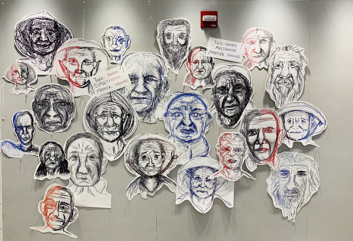 hphsgiants's tweet photo. As I walk through the halls of @HighlandParkHS I am constantly in awe of our talented students! These are simultaneous 2-handed drawings. #hpgiantpride #studentart https://t.co/vOn6KE6qvz