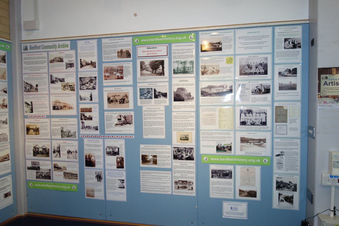 BenfleetCA's tweet photo. “The War’s end – Benfleet moves on – The early 20th Century”. The BCA Benfleet Library (264, SS7 5HD) exhibition is now up. It can be seen Tue, Wed, Fri, Sat each week in Nov from 9 till 5. The pictures show Jenny adjusting the last picture and gives a general idea of the show. https://t.co/FTd3uc4Tlr