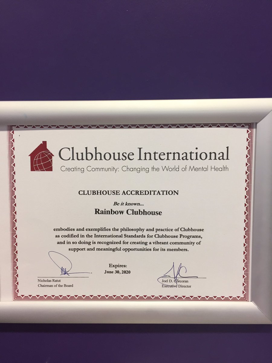 AliceDodrill's tweet photo. Well what can I say this is taking pride of place in rainbow clubhouses reception area #accreditation #community#clubhouse https://t.co/1cLJAxmumO