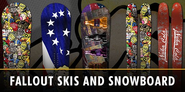 Fallout's tweet photo. Gear up for this upcoming winter! #Fallout Snowboard and Skis are available for pre-order in the @bethesdastore!
 https://t.co/ZkxBz6kAfa https://t.co/rPMtl3FxrQ
