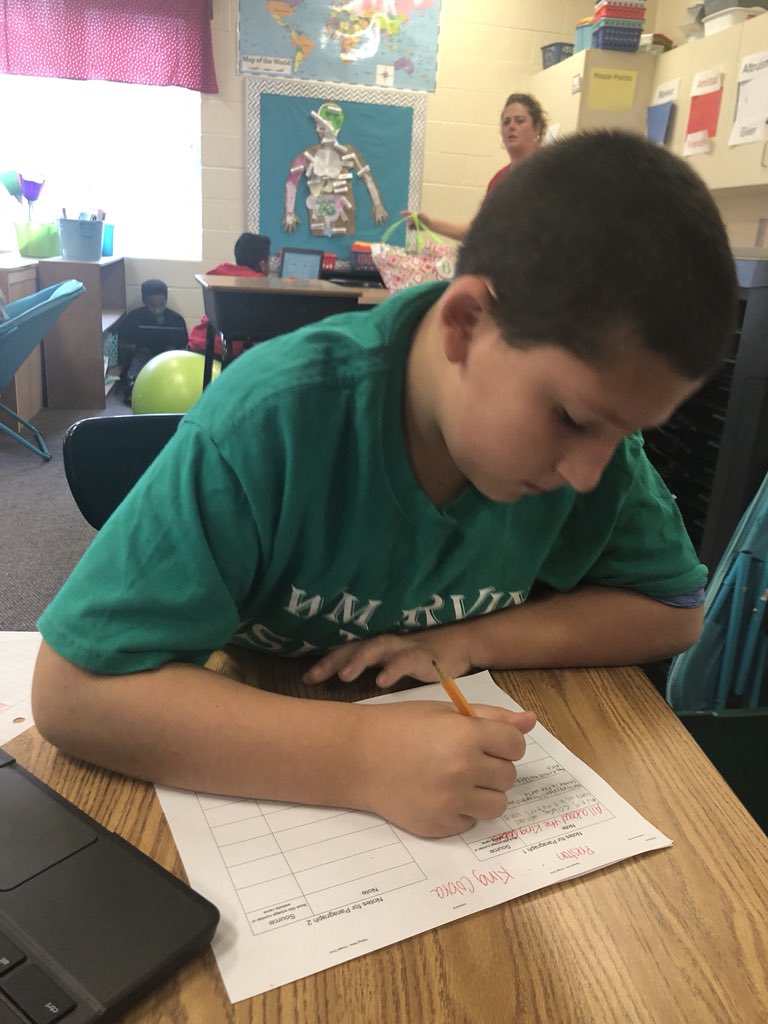 MrsBJohnson5thG's tweet photo. Working hard on his nonfiction project! @wmirvinelem #irvinignites #raisethebar https://t.co/1kD7sCqLY2