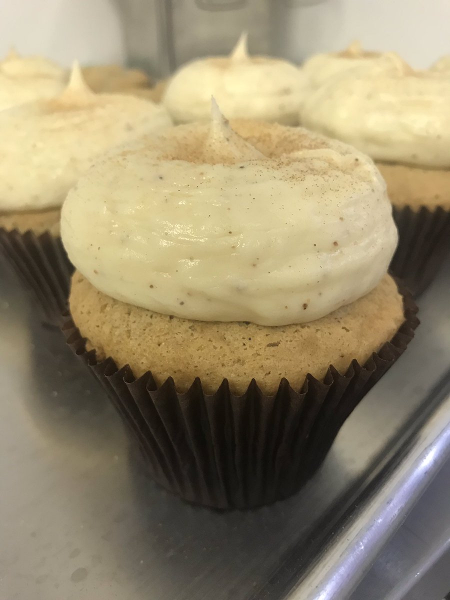 Egg nog is an allspice vanilla cake infused with egg nog-topped with a nutmeg &amp; egg nog cream cheese!😍
