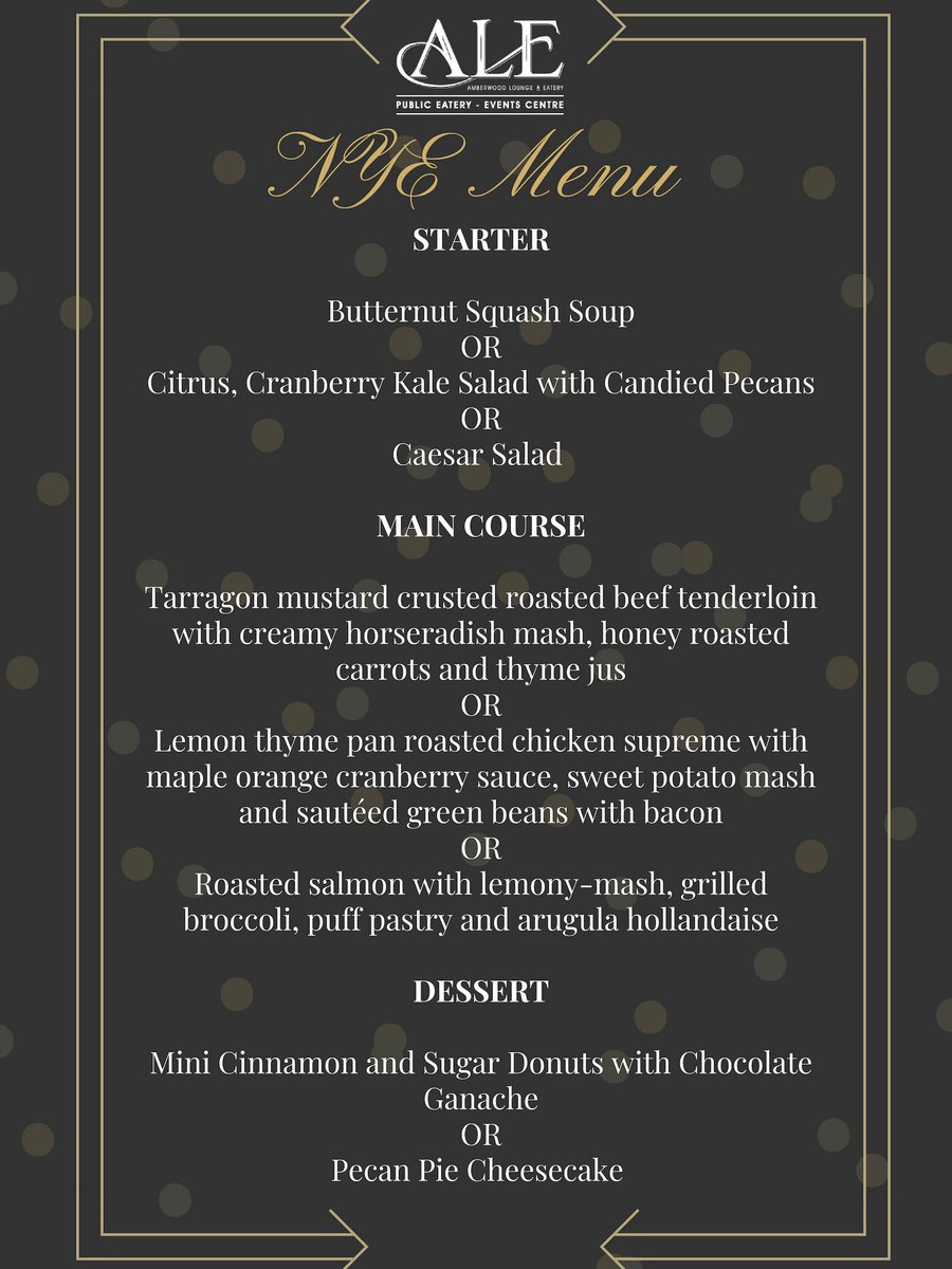 ALE is proud to announce it’s NYE 2018 celebration!  Ring in 2019 with us!  Reservations Required! #NYE2018 #Ottevents #613eats #ottawafoodies