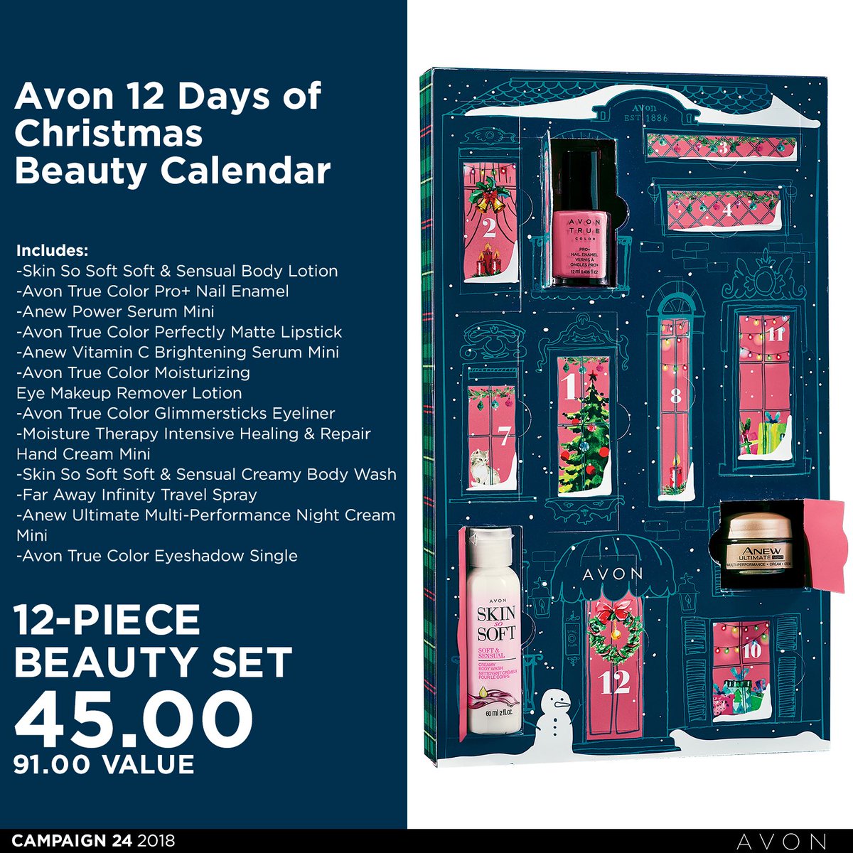 AvonbyJ's tweet photo. #avoncanada 🇨🇦 

12 days of Christmas beauty calendar!💅🏼 This 12-piece beauty set is only $45 (valued at $91)!💄 I know what I want for Christmas, how about you?🎀 https://t.co/IzYM4LwoNS