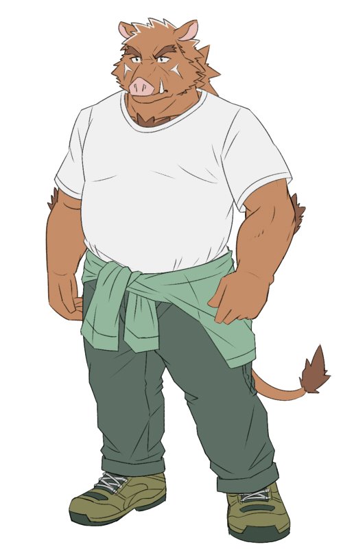 オロー この前のイノシシおじさんをキャラ化すべくイメージラフ的な いろんな服着させたい気がするからとりあえずシンプルに 下着は作者の趣味で褌になりましたｗ