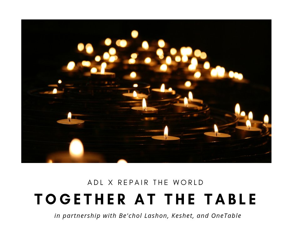 onetableshabbat's tweet image. We partnered with the @ADL_National and @repairtheworld, along with @bechollashon and @KeshetGLBTJews to create a #TogetherattheTable guide full of ways to build sanctuary, along with next steps we can all take.
bit.ly/2SDBDso