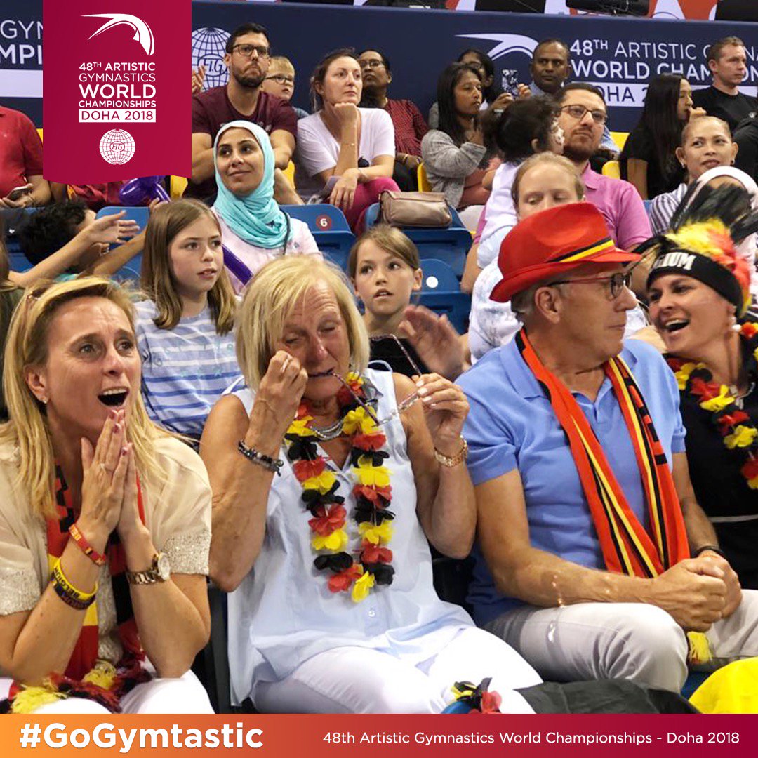 DohaGym2018's tweet photo. Reigning Queen of the Uneven Bars 🥁🥁 Belgium's 🇧🇪 Nina Derwael 🥇 The crowd at Aspire Dome tonight is awesome! #DohaGym2018 #GoGymtastic https://t.co/kHJLhP9gYP