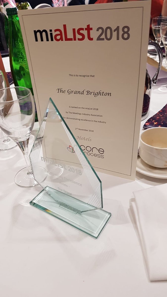 GrandBrighton's tweet photo. We are so excited to have won the Meetings &amp; Events Venue award at #MIAList2018 @MIAuk 🙌🎉 https://t.co/CaqSij7oJG