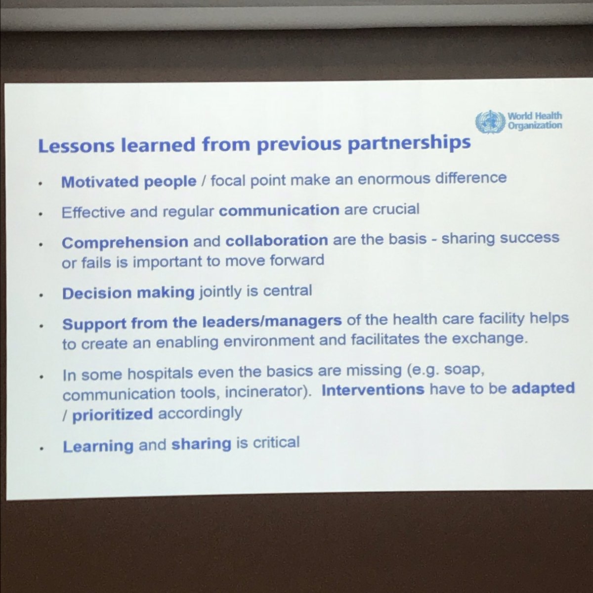 Key lessons learned about #healthpartnerships in @WHO Twinning Partnerships for Improvement doc by Dr Matthew Neilson. Important take home messages from #globalcitizenship event today! 

@THETlinks @rcpsglasgow @scotgovhealth @ScotGovID