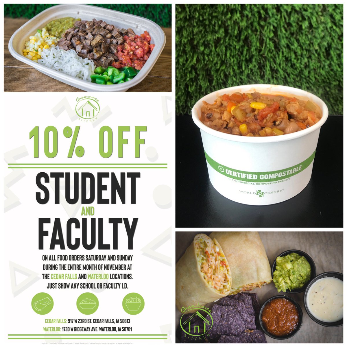 Enjoy the Start of your weekend right today with our Vegan Chilli! 
Something Fun and New this Month of  November ALL Students and Faculty receive a 10% Discount Saturday &amp; Sunday at Greenhouse Kitchen! College, High School it doesn’t matter! Just Show your School ID!